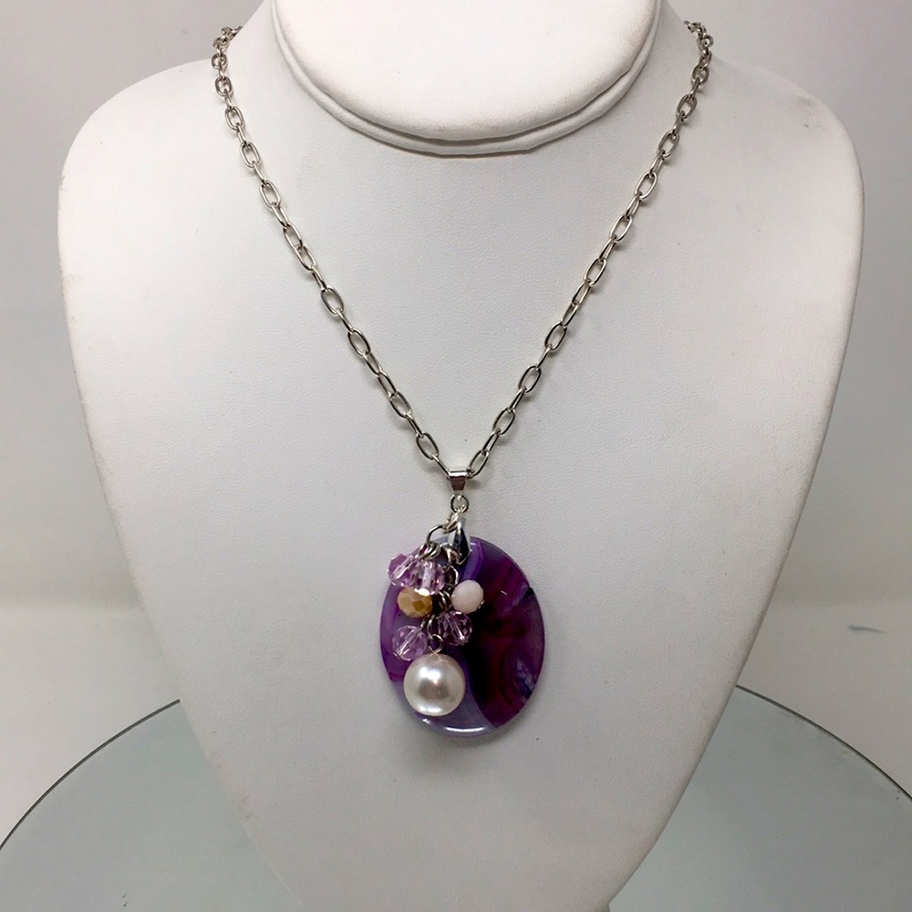(Video) “Cynthia” Jasper Agate Pendant with Charms on silver Necklace